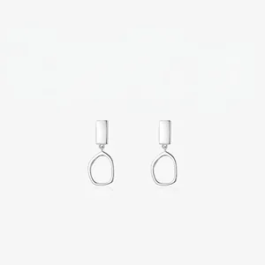 925 Sterling Silver Geometric Drop Earrings For Women Minimalist Rectangle Irregular Oval Hoop Earrings Jewelry Gift