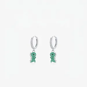 925 Sterlingsilber Süße Dinosaurier Ohrringe Für Damen Grüne Zirkonia Eingelegt Tierstil Trendiger Modeschmuck Geschenk