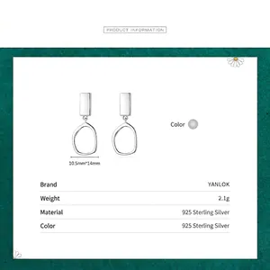 Minimalist s925 silver geometric drop earrings featuring irregular ring charms, 2.1g pair