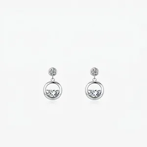 925 Sterling Silver Round Zirconia Stud Earrings For Women Light Luxury Geometric Crescent Circle Inlaid Earrings Fashion Jewelry