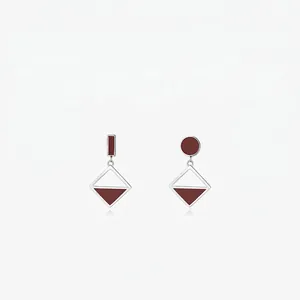925 Sterling Silver Geometric Asymmetric Enamel Rhombus Earrings For Women Fashion Minimalist Drip Glue Jewelry Accessories