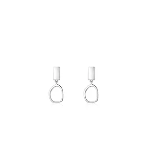 Minimalist S925 sterling silver geometric earrings with rectangular stud on white background