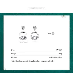 925 Sterling Silver Round Zircon Drop Earrings with minimalist circular design for women