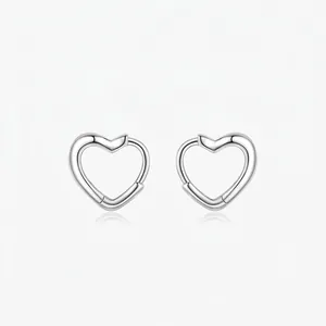 925 Sterling Silver Heart Hoop Earrings For Women Minimalist Polished Love Heart Shape Ear Buckles Simple Jewelry Accessory