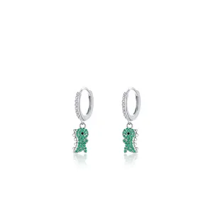 S925 Sterling Silber Dinosaurier Ohrringe mit grünen Zirkonia-Pave-Anhängern