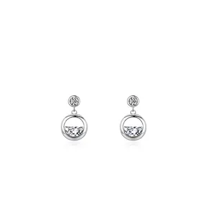 Elegant S925 sterling silver geometric drop earrings with round cubic zirconia stones