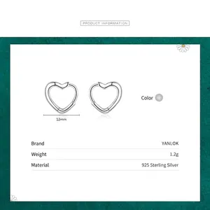 Elegant 925 sterling silver heart-shaped hoop earrings 12mm with 1.2g lightweight design