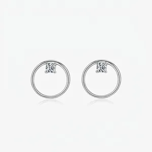 925 Sterling Silver Geometric Circle Stud Earrings For Women Minimalist Round Zirconia Inlaid Piercing Jewelry Accessory