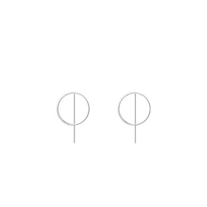 Minimalist S925 sterling silver geometric stud earrings featuring a thin ring and vertical bar