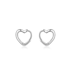Minimalist s925 sterling silver heart hoop earrings with a polished mirror finish