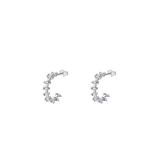 S925 sterling silver C-shaped hoop earrings featuring micro-pave rectangular zircons