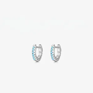 925 Sterling Silver Turquoise Stud Earrings For Women Small Hoop Geometric Inlaid Gemstone Earrings Minimalist Fashion Jewelry