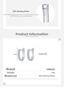 Vue détaillée des boucles d'oreilles en argent S925 en forme de U avec zircon