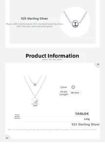 Detail of 925 sterling silver double layer necklace showing precise 36+5cm length specs