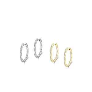 Elegantes pendientes de aro en plata S925 con circonitas en acabado oro y plata