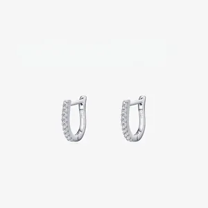Boucles d'Oreilles en Argent Sterling 925 avec Strass en Forme de U pour Femmes Géométriques Petites Créoles Bijoux Cadeau