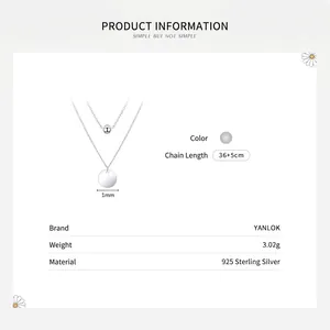 Double-layered 925 sterling silver necklace with bead and round tag pendant