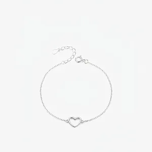 Minimalist 925 Sterling Silver Heart Bracelet Fine Cross Chain Hollow Heart Pendant Adjustable Hand Jewelry For Women