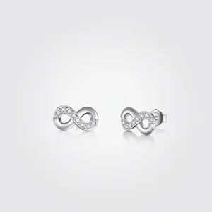 Orecchini a Bottone Infinito in Argento Sterling 925 Con Zirconia Orecchini Geometrici Minimalisti Gioielli Donna Regalo