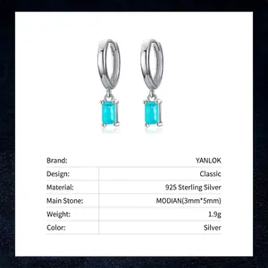 Classic 925 sterling silver drop earrings featuring a 3x5mm rectangular blue tourmaline stone