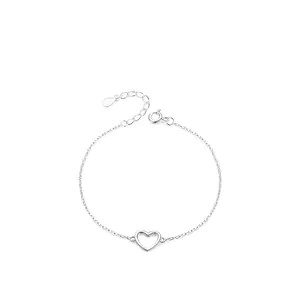 S925 sterling silver minimalist hollow heart bracelet with adjustable chain and clasp