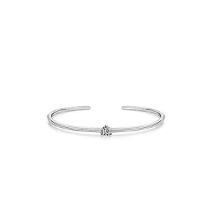 Minimalist S925 sterling silver open bangle featuring a sparkling round zircon stone