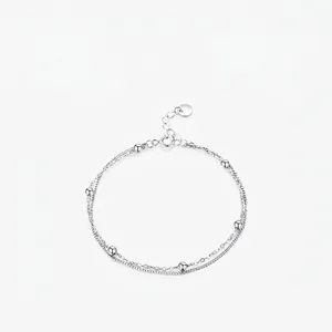 S925 Sterling Silver Double Layer Bead Bracelet For Women Minimalist Adjustable Round Ball Chain Bracelet Fashion Jewelry