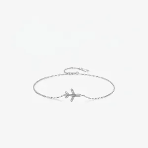 925 Sterling Silver Airplane Pendant Bracelet For Women Dainty Adjustable Micro Paved Zirconia Chain Link Minimalist Fashion Jewelry Gift