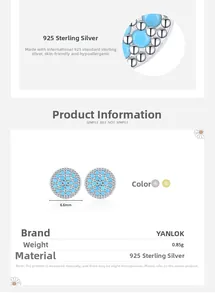 Macro detail of 925 sterling silver turquoise stud earrings, 6.6mm diameter and 0.85g weight