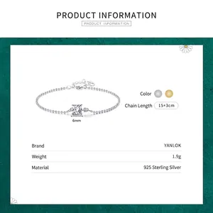 Bracelet perlé en argent sterling S925 avec un zircon cubique carré de 6mm