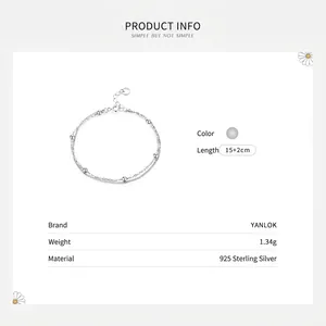 Minimalist S925 sterling silver double-layer beaded bracelet with 15+2cm chain