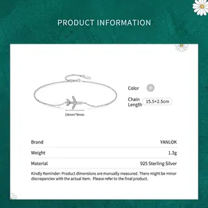 Minimalist S925 sterling silver airplane charm bracelet with polished thin chain for women