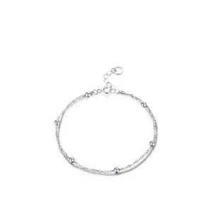 Minimalist S925 sterling silver double-layer bracelet with polished beads on white background