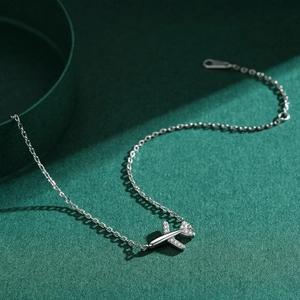 Minimalist S925 sterling silver airplane bracelet with sparkling pavé cubic zirconia