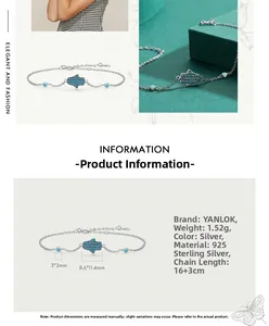 Detailed specs of the 925 sterling silver Hamsa Hand bracelet with blue stones