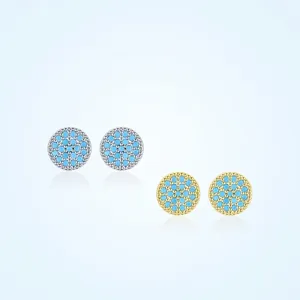 925 Sterling Silver Round Turquoise Stud Earrings Micro Pave Minimalist Elegant Jewelry Gift For Women Silver Gold Plated