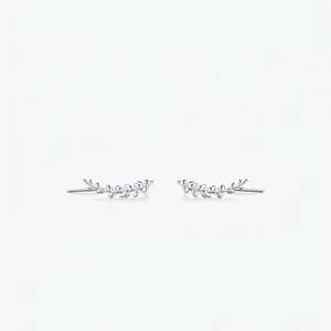 925 Sterling Silver Leaf Ear Climber Earrings Minimalist Wheat Ear Branch Design Hypoallergenic Fashion Jewelry For Women