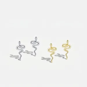 925 Sterling Silver Snake Stud Earrings For Women Minimalist Animal Shape Polished Fashion Jewelry Gold Silver Earrings