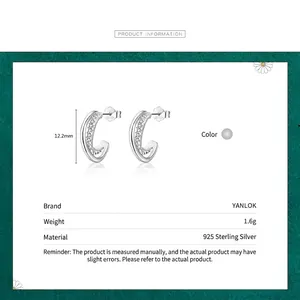 Minimalist S925 sterling silver C-shaped stud earrings with micro-inlaid zircon stones