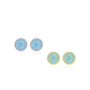 Elegant S925 silver stud earrings with turquoise pavé setting in gold and silver finish