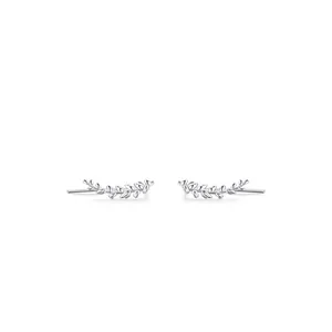 S925 sterling silver leaf ear climbers with detailed natural vine textures on white background