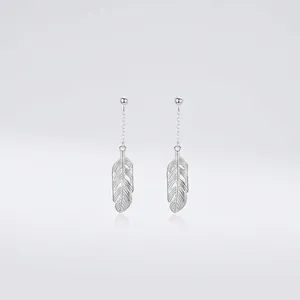 925 Sterling Silver Feather Dangle Earrings Long Chain Drop Earrings For Women Elegant Minimalist Boho Fashion Jewelry Gift