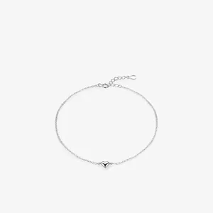 S925 Sterling Silver Minimalist Heart Pendant Bracelet For Women Polished Love Heart Adjustable Link Chain Jewelry Accessory