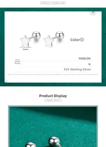 Vue détaillée des boucles d'oreilles étoile en argent s925 avec dimensions et fermoir