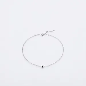 Minimalist S925 sterling silver heart charm bracelet with adjustable lobster clasp