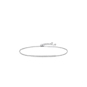 Minimalist S925 sterling silver bar bracelet with pave set cubic zirconia stones