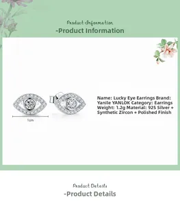 Detail view of 925 silver evil eye studs with zircon, 1cm width and 1.2g weight