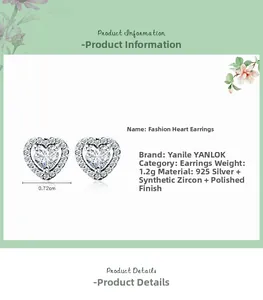 Spécifications des boucles d'oreilles cœur en argent 925 et oxyde de zirconium brillant