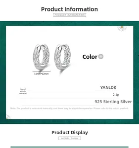 Detailed view of 925 sterling silver hoop earrings with micro-pave cubic zirconia settings