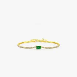 Luxury 925 Sterling Silver Green Zirconia Bracelet For Women Gold Plated Emerald Style Rectangular Stone Tennis Bracelet Jewelry